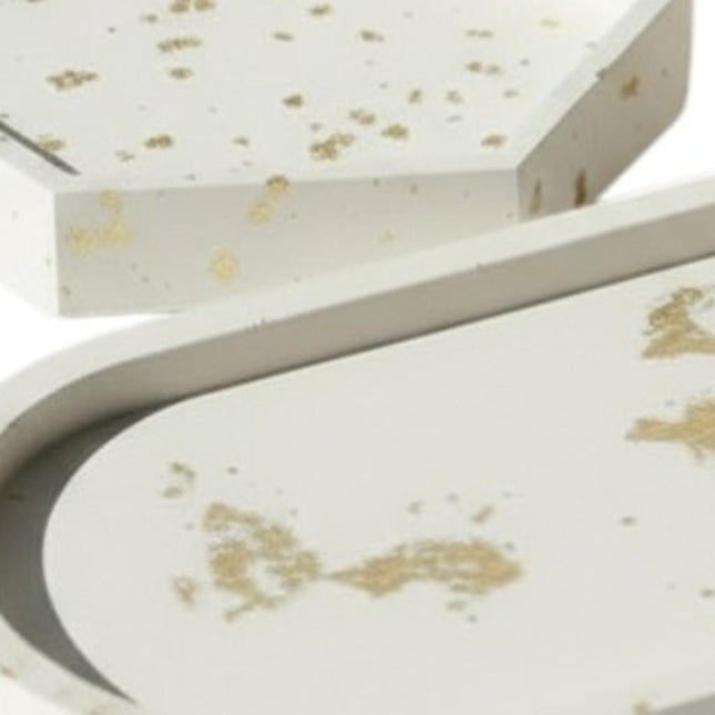 Set of Three Gold And White Resin Handmade Trinket Trays HomeRoots