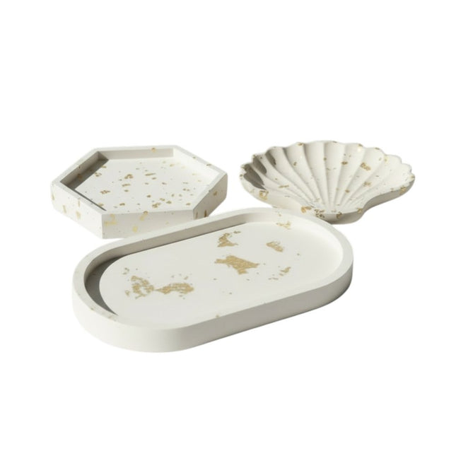 Set of Three Gold And White Resin Handmade Trinket Trays HomeRoots