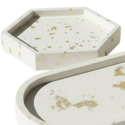 Set of Three Gold And White Resin Handmade Trinket Trays HomeRoots