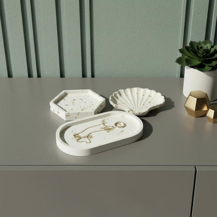 Set of Three Gold And White Resin Handmade Trinket Trays HomeRoots