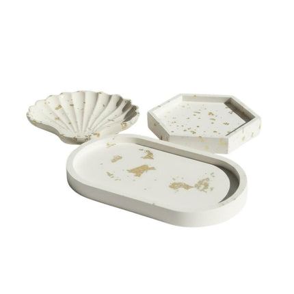 Set of Three Gold And White Resin Handmade Trinket Trays HomeRoots