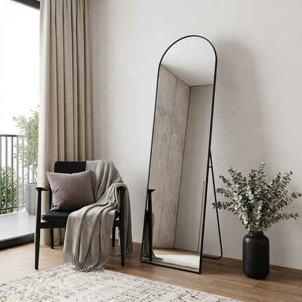 59" Black Aluminum Arch Freestanding And Wall Mounted Framed Full Length Mirror HomeRoots