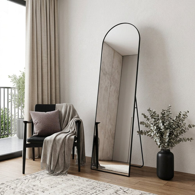 59" Black Aluminum Arch Freestanding And Wall Mounted Framed Full Length Mirror HomeRoots