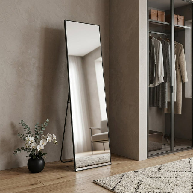 59" Black Aluminum Freestanding And Wall Mounted Framed Full Length Mirror HomeRoots