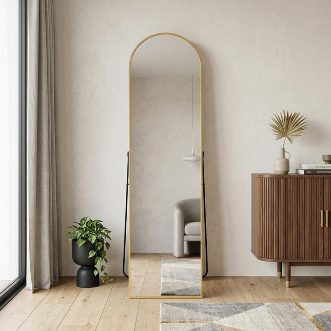 59" Gold Aluminum Arch Freestanding And Wall Mounted Framed Full Length Mirror HomeRoots