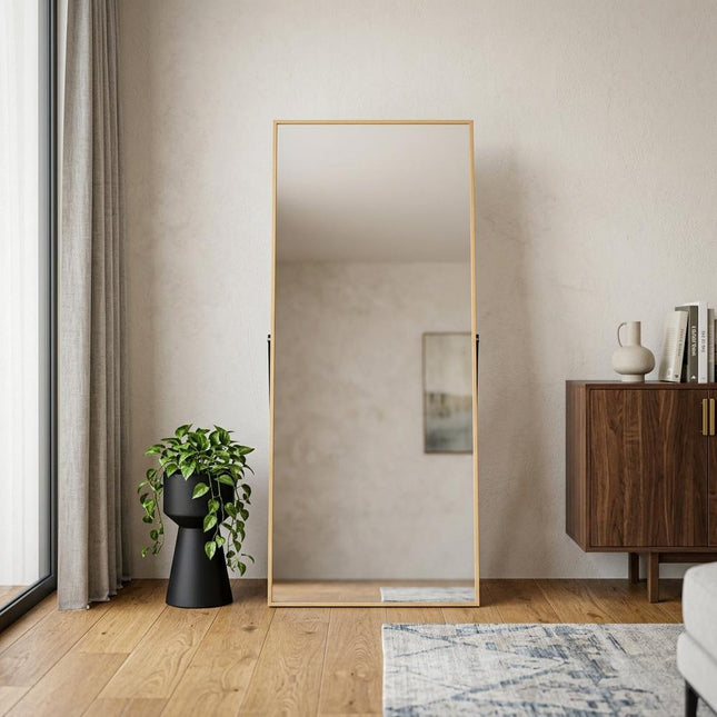 59" Gold Aluminum Freestanding And Wall Mounted Framed Full Length Mirror HomeRoots