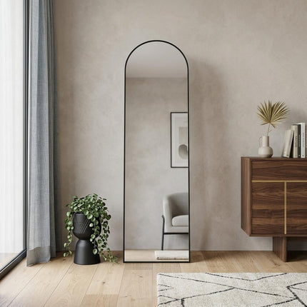 64" Black Aluminum Arch Freestanding And Wall Mounted Framed Full Length Mirror HomeRoots