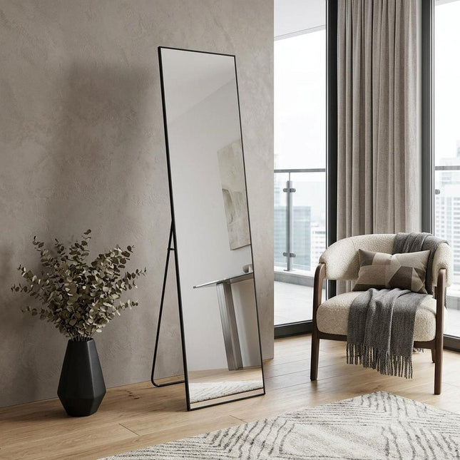 64" Black Aluminum Freestanding And Wall Mounted Framed Full Length Mirror HomeRoots