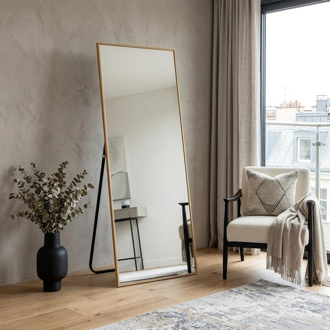 64" Gold Aluminum Freestanding And Wall Mounted Framed Full Length Mirror HomeRoots