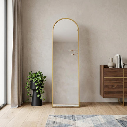 70" Gold Aluminum Arch Freestanding And Wall Mounted Framed Full Length Mirror HomeRoots