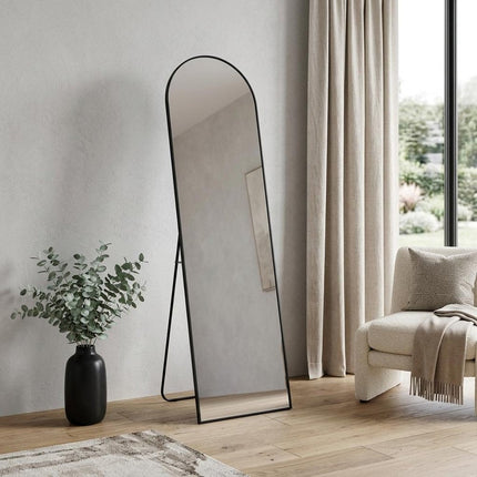 56" Black Aluminum Arch Freestanding And Wall Mounted Framed Full Length Mirror HomeRoots