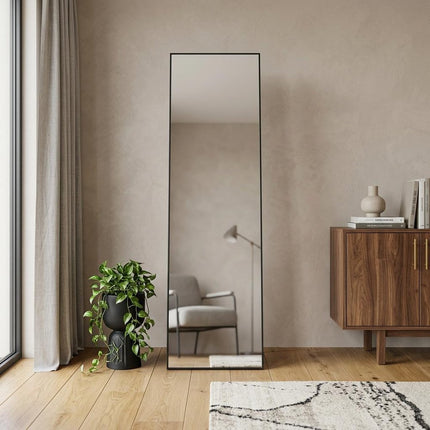 56" Black Aluminum Freestanding And Wall Mounted Framed Full Length Mirror HomeRoots