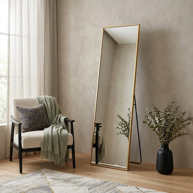 56" Gold Aluminum Freestanding And Wall Mounted Framed Full Length Mirror HomeRoots