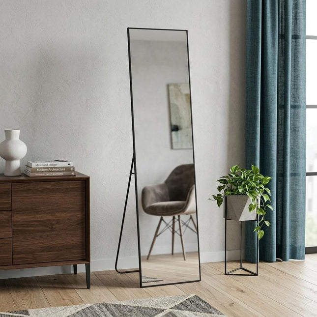 55" Black Aluminum Wall Mount Leaning Or Freestanding Framed Full Length Mirror HomeRoots