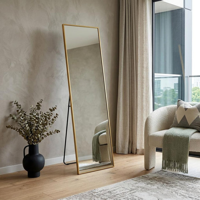 55" Gold Aluminum Freestanding And Wall Mounted Framed Full Length Mirror HomeRoots