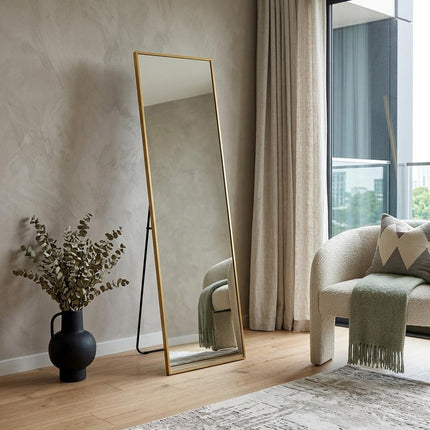 55" Gold Aluminum Freestanding And Wall Mounted Framed Full Length Mirror HomeRoots