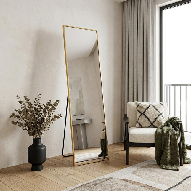 55" Gold Aluminum Freestanding And Wall Mounted Framed Full Length Mirror HomeRoots