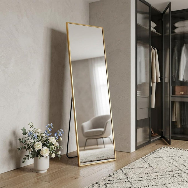 64" Gold Aluminum Freestanding And Wall Mounted Framed Full Length Mirror HomeRoots