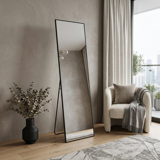 67" Black Aluminum Freestanding And Wall Mounted Framed Full Length Mirror HomeRoots