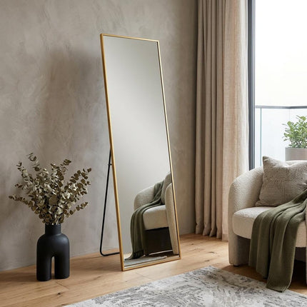 67" Gold Aluminum Freestanding And Wall Mounted Framed Full Length Mirror HomeRoots
