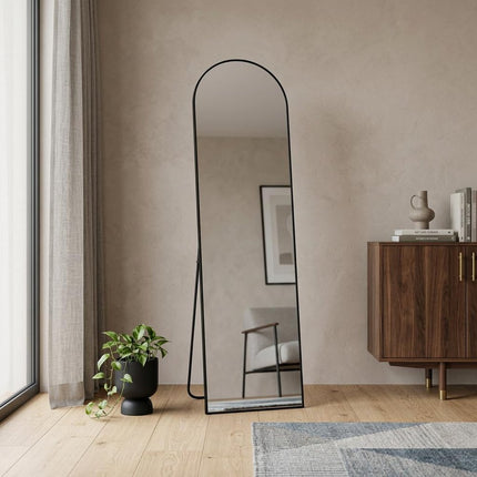 55" Black Aluminum Arch Freestanding And Wall Mounted Framed Full Length Mirror HomeRoots