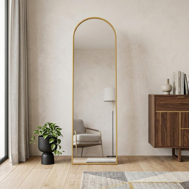 55" Gold Aluminum Arch Freestanding And Wall Mounted Framed Full Length Mirror HomeRoots