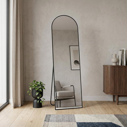 57" Black Aluminum Arch Freestanding And Wall Mounted Framed Full Length Mirror HomeRoots