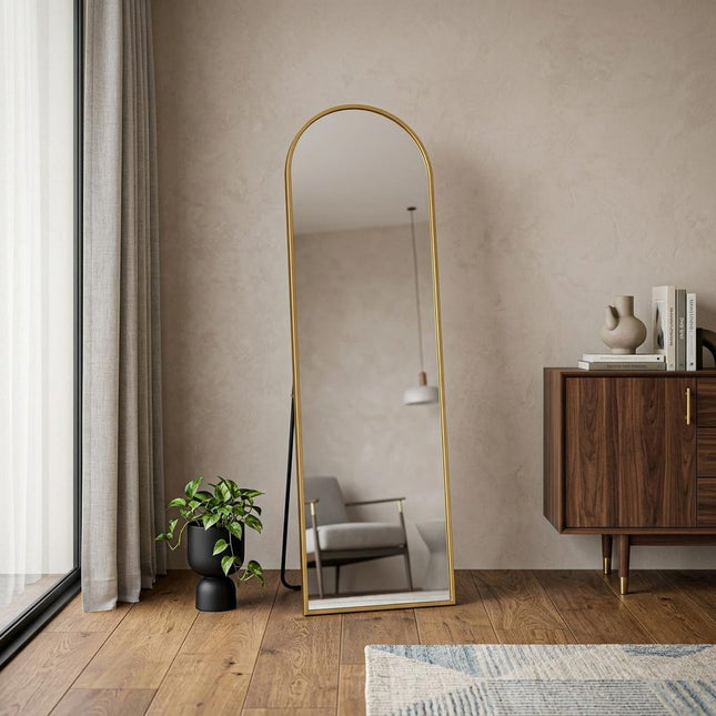 64" Gold Aluminum Arch Freestanding And Wall Mounted Framed Full Length Mirror HomeRoots
