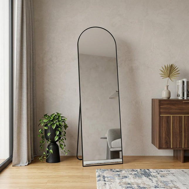 64" Black Aluminum Arch Freestanding And Wall Mounted Framed Full Length Mirror HomeRoots