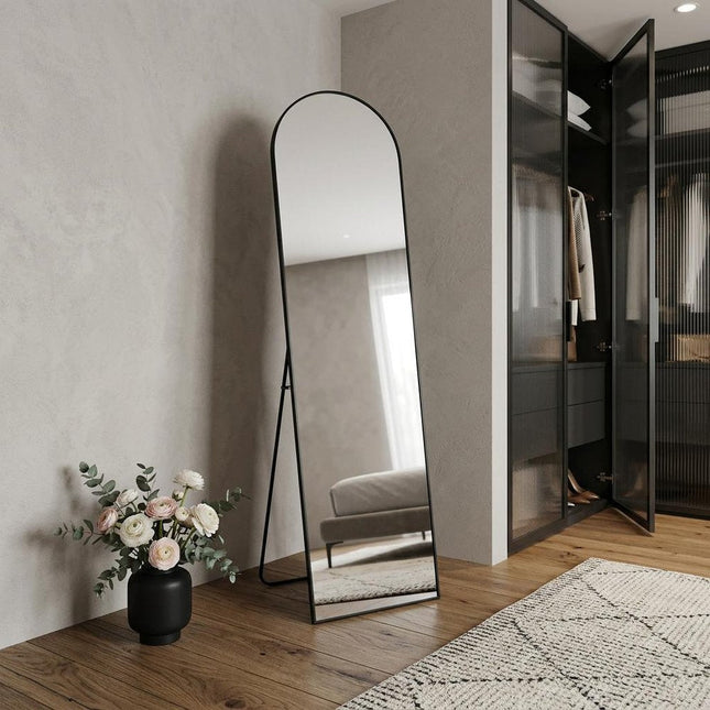 66" Black Aluminum Arch Freestanding And Wall Mounted Framed Full Length Mirror HomeRoots
