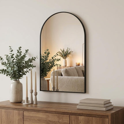 30" Black Aluminum Arch Framed Anti Fog Accent Mirror HomeRoots