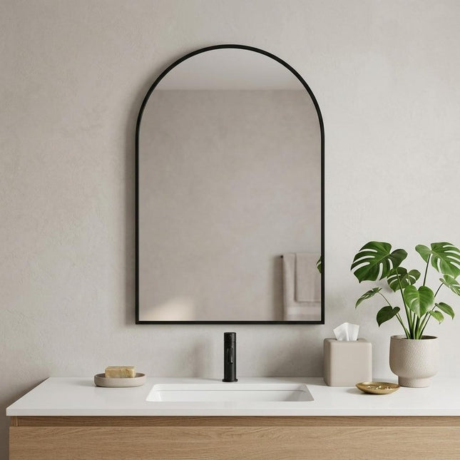 30" Black Aluminum Arch Framed Anti Fog Accent Mirror HomeRoots