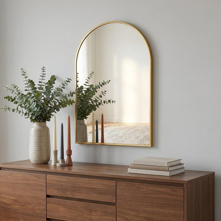 30" Gold Aluminum Arch Framed Anti Fog Accent Mirror HomeRoots