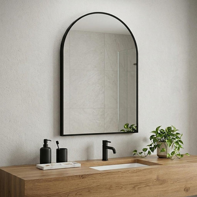 35" Black Aluminum Arch Framed Anti Fog Accent Mirror HomeRoots
