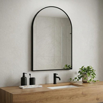 35" Black Aluminum Arch Framed Anti Fog Accent Mirror HomeRoots