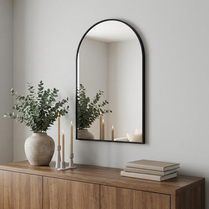 35" Black Aluminum Arch Framed Anti Fog Accent Mirror HomeRoots