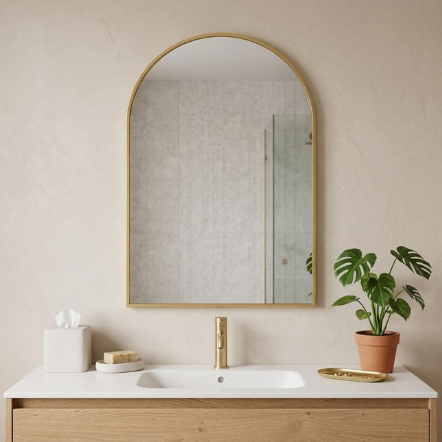35" Gold Aluminum Arch Framed Anti Fog Accent Mirror HomeRoots