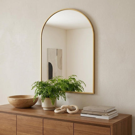 35" Gold Aluminum Arch Framed Anti Fog Accent Mirror HomeRoots