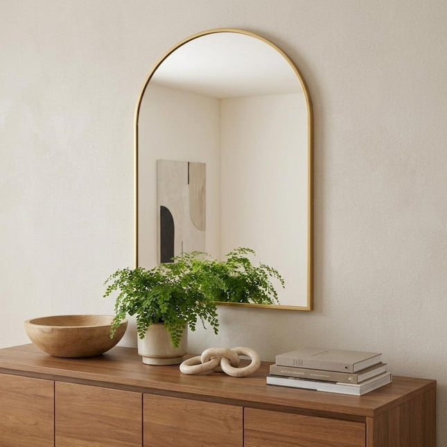 35" Gold Aluminum Arch Framed Anti Fog Accent Mirror HomeRoots