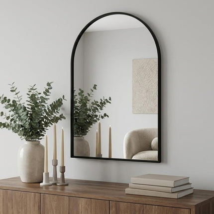 38" Black Aluminum Arch Framed Anti Fog Accent Mirror HomeRoots