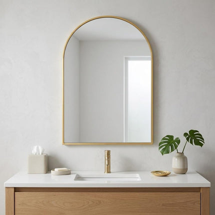 38" Gold Aluminum Arch Framed Anti Fog Accent Mirror HomeRoots