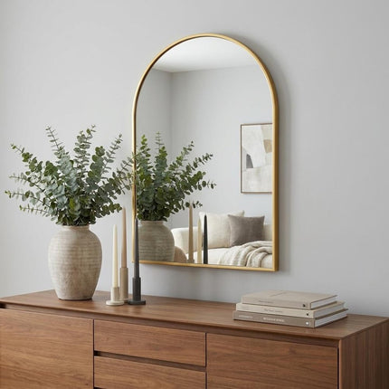 38" Gold Aluminum Arch Framed Anti Fog Accent Mirror HomeRoots