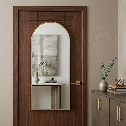 47" Gold Aluminum Arch Over the Door Framed Accent Mirror HomeRoots