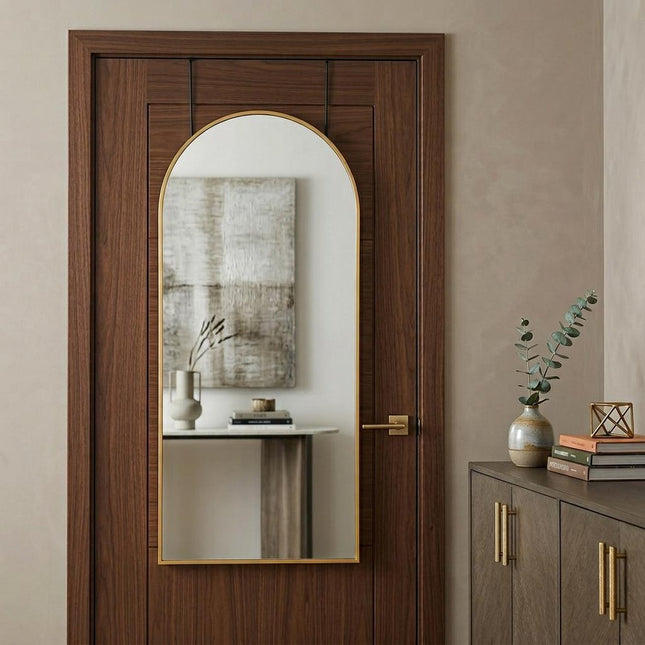 47" Gold Aluminum Arch Over the Door Framed Accent Mirror HomeRoots