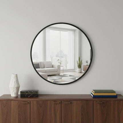 20" Black Aluminum Round Framed Accent Mirror HomeRoots