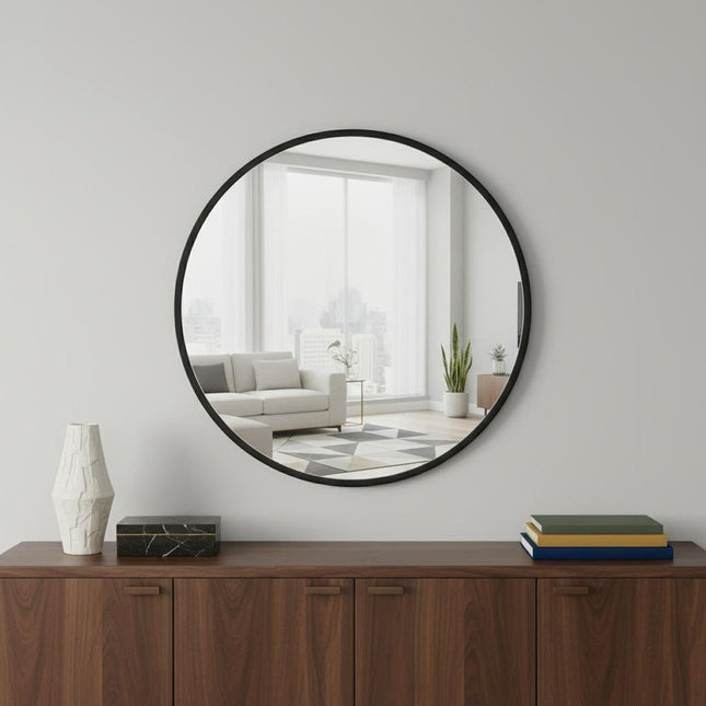 20" Black Aluminum Round Framed Accent Mirror HomeRoots