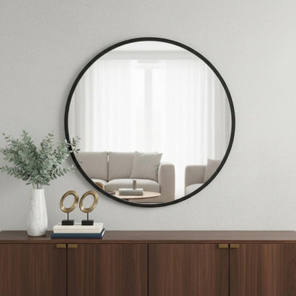24" Black Aluminum Round Framed Accent Mirror HomeRoots
