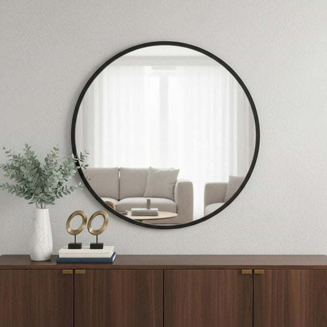 24" Black Aluminum Round Framed Accent Mirror HomeRoots