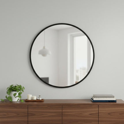 30" Black Aluminum Round Framed Accent Mirror HomeRoots