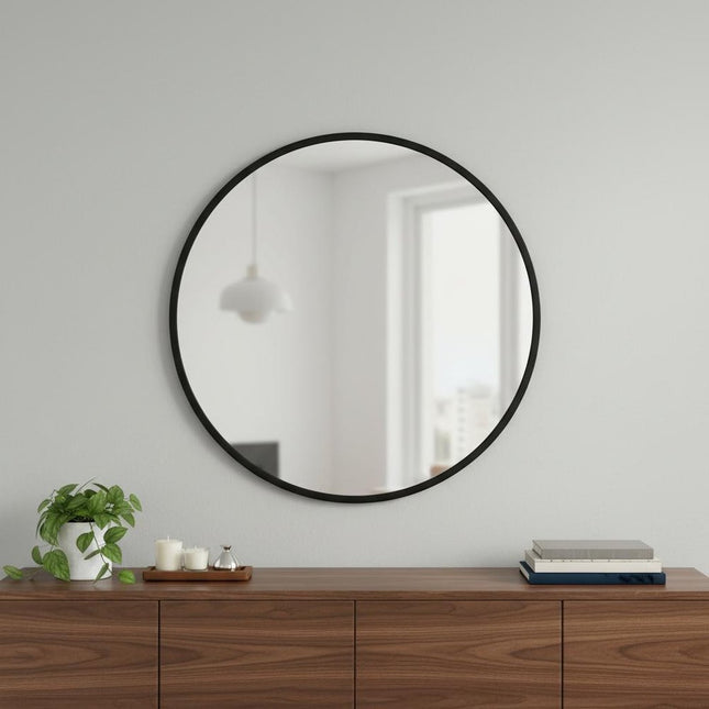 30" Black Aluminum Round Framed Accent Mirror HomeRoots